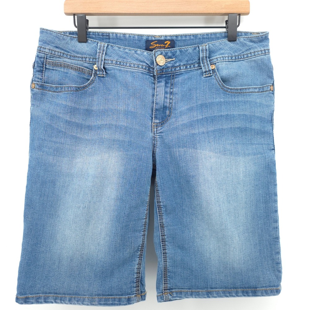 Seven7 Bermuda Women Denim Shorts 12 Blue Medium Wash Stretch Casual